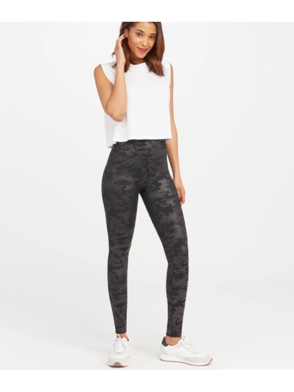 SPANX Faux Leather Camo Leggings Matte Black High Rise Size S NWT